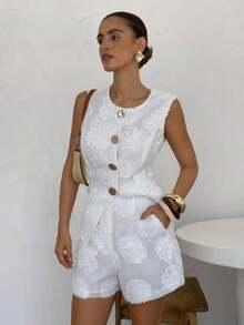 Traje elegante de oficina para mujer en amarillo claro/crema - Blanco - Ver 4