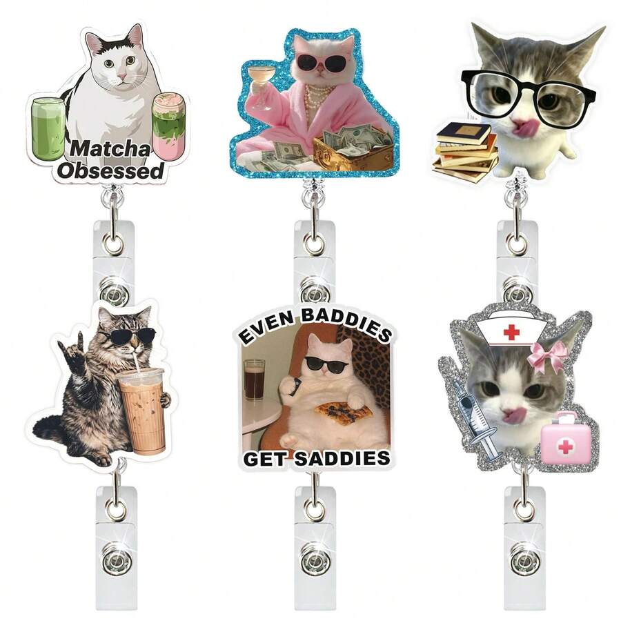1pc Retractable Interesting Cat Nurse Badge Reel With Name Tag Clip, ID Holder And Nurse Badge Accessories, Suitable For Pharmacists, Nurses And Medical Staff, Back To School Essential