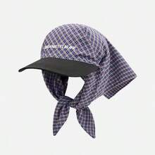 Korean Style Plaid Bandana Visor Cap, Embroidered Letter Design, Unisex Summer Sun Protection Outdoor Headwear - A - View 7