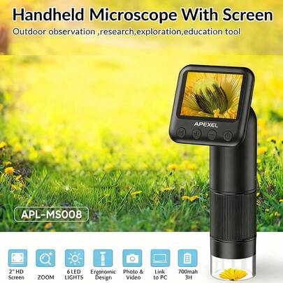  APEXEL 400-800X High Definition Microscope, USB Digital Magnifier, Handheld Laboratory Magnifier, Scientific Research/Teaching Tool (Memory Card Not Included)