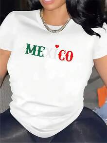 Women's Mexico Graphic T-Shirt - Bold MEXICO Print With Red Heart And Green Letters, Soft And Breathable Blend, Lightweight Short Sleeve Crew Neck T-Shirt, Unisex Casual T-Shirt For Men And Women, All-Season Comfort, Mexican Pride Design - 白色 - 查看 8