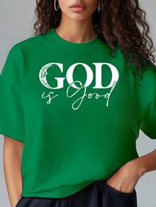 Slim-Fit T-Shirt Available In Various Colors - Bible Verse Print - 180g Pure Cotton T-Shirt - For Church And Believer Women's Ministry Summer Camps, Worship, Fridays, Easter, Pentecost - Made In The USA - Casual Summer Wear. - 綠色 - 查看 1