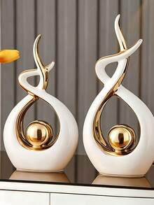 Tác phẩm điêu khắc trừu tượng màu trắng trang nhã với điểm nhấn vàng, trang trí nhà hiện đại, vật trang trí nghệ thuật phù hợp cho phòng khách, phòng ngủ, bàn làm việc, quà tặng sáng tạo. - A - Xem 3