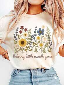 1 Teacher Shirt To Help Develop The Minds Of The Little Ones, Floral Teacher Shirt, Cute Shirt For Teacher Gifts, Flower Shirt For Teachers, 180g, 100% Soft Cotton. - 白色 - 查看 6