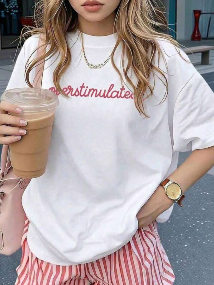 Women's 002 | Women's Casual Short Sleeve Crew Neck T-Shirt - Printed Print, Soft And Comfortable Fabric, Machine Washable, White Summer Tops - 白色 - 查看 1