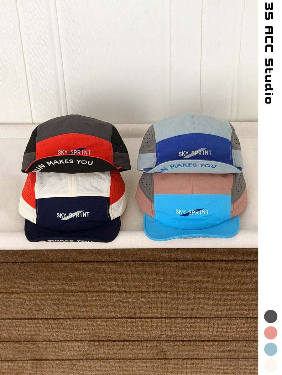 Mũ lưỡi trai phong cách đường phố unisex phối màu, mũ bóng chày nhanh khô, mũ snapback in chữ, mũ đạp xe ngoài trời đa năng, mũ chống nắng mùa hè 5 múi mỏng phối màu, chống thấm nước.