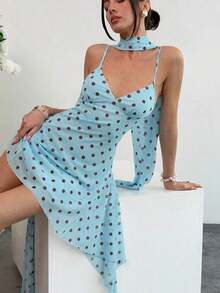 Vestido corto de verano con tirantes finos y estampado de leopardo sexy para mujer - Celeste - Ver 3