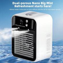 1台可攜式冷風機，2段風速，2種冷卻模式，USB充電 2-8 小時電池續航力 (3000mAh 電池容量)，500ml 水箱，風扇，適用於居家、辦公室、戶外、桌面冷風機 - 檯面風扇 - 查看 2