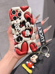 Disney Mickey Mouse Clubhouse Phone Case : 3D Fluffy Pattern Border Protector Phone Soft Phone Case With A Free Cute Mickey Bracelet Chain Lanyard, Mickey, Minnie, Goofy, Donald Duck, Daisy Duck, Pluto, For Apple 17 Promax 17 Pro 16 15 14 13 12 11 Pro Max XS Max X XR Soft Cover Summer Phone Case - trắng - Xem 5