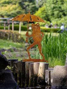 1/2 piezas Estaca de jardín con silueta de rana vintage rústica con paraguas, montada en el suelo, decoración exterior con tema animal, adecuada para el hogar y el jardín, decoración de césped para el Día de Acción de Gracias, sin electricidad ni batería requerida, decoración de jardín con ranas - A - Ver 5