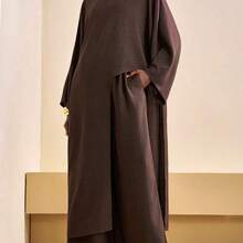 2026 Spring/Summer New Casual Commuting Loose Linen Material Brown Bat Sleeve Irregular Hem Blouse + High Waist Wide-Leg Pant Women Two Pieces Set, Suitable For Christmas, New Year, Daily Travel, Festivals, Shopping, Travel, Brunch Clothes, Airport Clothes, Party, Dates,Back To School-Z - Verde militar - Ver 5