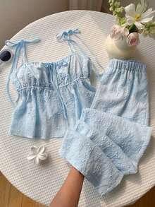 Conjunto de 2 piezas de camiseta de tirantes y pantalones con estampado de lunares, estilo casual de primavera para mujer. Conjunto de 2 piezas de lunares lindo para verano. Conjunto de 2 piezas de lunares para Halloween. - Azul 2 - Ver 7