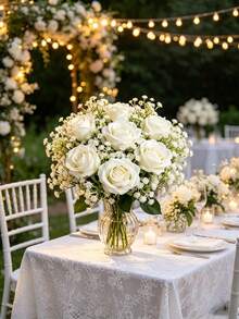 1/15/30pcs Buquê de Rosas Brancas e Gipsófila, Decoração Rústica para Casa, Arranjo Central de Flores Artificiais de Seda. Perfeito para Buquê de Casamento, Casa, Quarto, Sala de Estar, Mesa de Jantar, Prateleira de Parede, Varanda e Decoração de Jardim, Bem como Arranjos Florais DIY. Presente Ideal para o Dia da Mãe, Dia dos Namorados, Aniversário, Casamento, Natal e Festa. - Branco - Ver 2