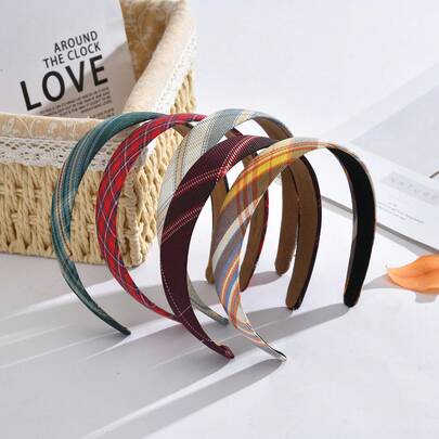 3pcs/1pc Women's Bohemian Style Plaid Pattern Wide Comfortable Versatile Non-Slip Daily Party Autumn Fashion Headband | Exquisite Bohemian Style Autumn Headband For Women, Retro Plaid Wide Headband, British Vintage Woven Headband, Autumn/Winter School Style Hair Clip, Breathable Non-Slip Plaid Band, Bohemian Plaid Hair Accessory, Wide Elastic Hair Band For Outdoor