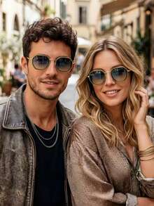 AINII 1pc European And American Retro Square Frame Fashionable Fashion Glasses, Casual & Versatile, Suitable For Street Photography, Hiking, Fishing, Lightweight Gradient Color Bohemian PC (Polycarbonate) Frame, All-Season - Multicolor - View 3