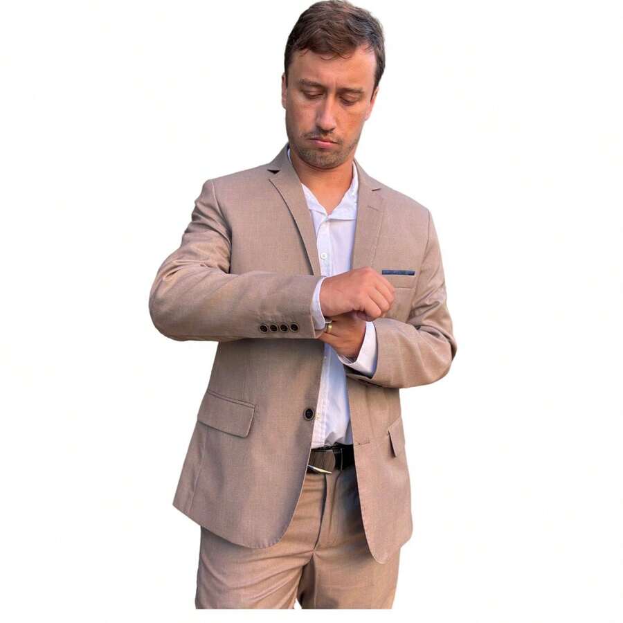Men's Suit In Polyviscose PV For Weddings - Sand - View 1