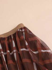 Falda semitransparente de malla de longitud media con patrón de cuadros retro para mujer LuminousWealth.Presenta una cintura alta tipo hada, silueta delgada y diseño de falda en línea A fluida.Adecuada para uso casual u oficina, vacaciones durante todo el año en primavera - Multicolor - Ver 3