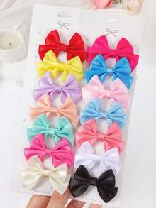 10pcs Random Candy Color 3D Bow Hair Clips, Collegiate Style Solid Color Retro French Side Bangs Clips, Cute Girl Daily & Party Hair Accessories - Multicolor - View 6