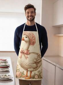 1 pieza, Delantal de poliéster con estampado de pato lindo, adecuado para cocinar, hornear y jardinería - se puede usar como atuendo para la cocina y el comedor. - Multicolor - Ver 10