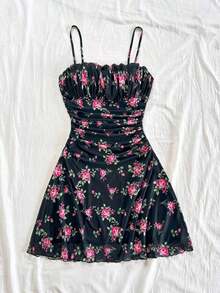 Vestido mini de línea A con tirantes de espagueti rosa y romántico Ditsy Floral para mujer, adecuado para fiesta, cita, San Valentín, Pascua, carnaval, crucero por la playa, Afternoon vestido de moda para té, primavera/verano - Multicolor 5 - Ver 3