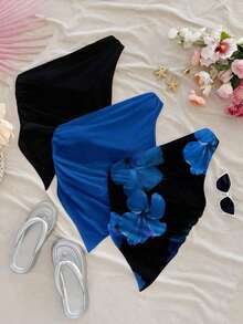 Conjunto de 3 piezas con top asimétrico casual de uso diario y de verano para vacaciones, talla grande 2 piezas adicionales, para volver al colegio o para la hora del té por la tarde - Multicolor 4 - Ver 6