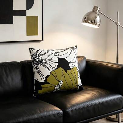 1PC Plant Pattern Pillow Cover, Italian Minimalist Style Four Season Pillowcase, Polyester Material, Machine Washable Zipper, Multifunctional Decorative Pillowcase, Suitable For Beds, Sofas, Leisure Chairs, Gift Decoration, Home Decoration, Versatile Decorative Pillow, Designer Pillow Cover, 2D Flat Printing (Double-Sided Printing, Without Pillow Core)