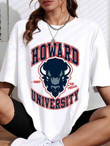Howard University White T Shirt With Bull Logo And Text For Casual Wear - trắng - Xem 1