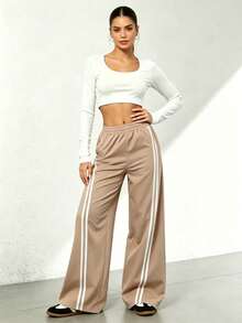 Pantalones rectos negros holgados y casuales de vacaciones para otoño e invierno - Óxido marrón - Ver 2