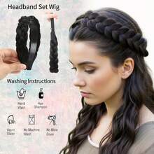 Conjunto de tiara trançada elegante de 35 cm para mulheres, com uma tiara trançada com detalhes e um elástico de cabelo trançado combinando. Disponível em diversas cores, incluindo cinza, preto, dourado, marrom e outras. Conjunto de acessórios de cabelo antiderrapantes de 2 peças para uso diário. - Multicolorido - Ver 9