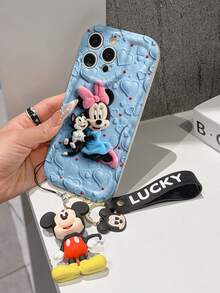 Disney Mickey Mouse Clubhouse Phone Case : 3D Fluffy Pattern Border Protector Phone Soft Phone Case With A Free Cute Mickey Bracelet Chain Lanyard, Mickey, Minnie, Goofy, Donald Duck, Daisy Duck, Pluto, For Apple 17 Promax 17 Pro 16 15 14 13 12 11 Pro Max XS Max X XR Soft Cover Summer Phone Case - White - View 4