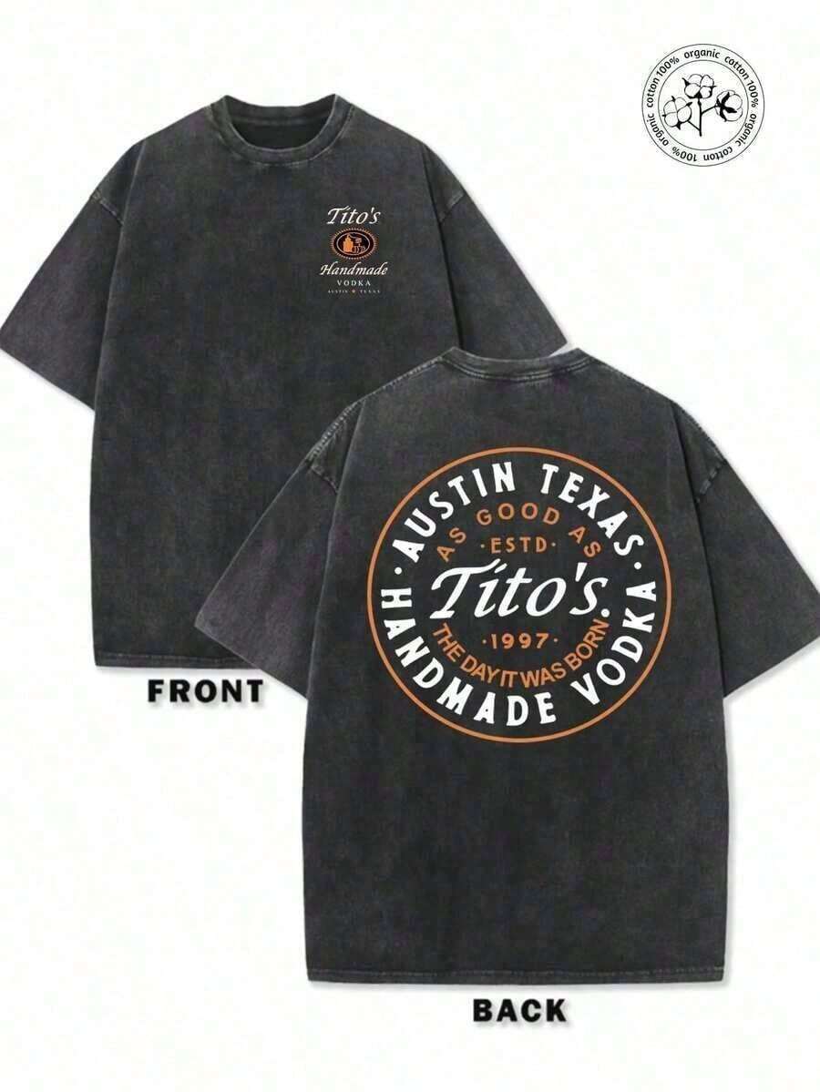 230g Washed And Used T-Shirt, Front Tito's Handmade Vodka Logo, Back With "AUSTIN TEXAS Tito's HANDMADE Vodka" Circular Text And Brand Logo, Tito's Vodka Themesummer Outfits For Womenvintage T Shirts Graphic Tees Retro Print Short-Sleeved Summer Top.230g Washed, Pirate Cat Print T-Shirt, Men's T-Shirt, Men's Summer T-Shirt, Holiday Gift, Perfect Present.Thick And Soft Washed T-Shirt, Durable And Versatile Basic Style, Suitable For Everyday Wear.Women's Summer Top, 100% Pure. - màu đen - Xem 1