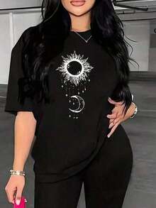 One Unisex, Loose-Fitting, Short-Sleeve Crew Neck T-Shirt (180gsm) Designed By Y2K Artists In The Bababask Style, Made From 100% Pure Cotton. These Casual And Versatile T-Shirts Are Suitable For Streetwear, Everyday Wear, Camping, Concerts, Hip-Hop, Rock, And Rap Events, And Feature Celebrity-Inspired Designs. Ideal For Festivals, Autumn, And Year-Round Wear. Special Offer On Plus Sizes: Women's Short-Sleeve Crew Neck Athletic T-Shirt - 黑色 - 查看 7