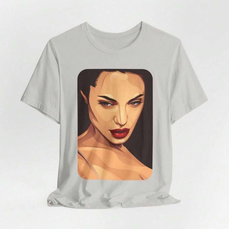 Angelina Jolie T-S1Hirt Iconic Actress Portrait Vector Art Sweahirt, Hoodie, GiftShirt For Women Camiseta 100% Algodón Unisex - Playera Casual Premium de Corte Cómodo - Blanco - Ver 1