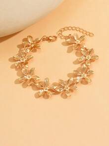 1pc Fashion Elegant Design Gold Glitter Drip Glaze Flower Bracelet, Versatile Women's Hand Jewelry, Suitable For Daily Wear, Dating, Photography, Party, Chain Cut By Length, Number Of Sections Not Fixed - Gold - View 2