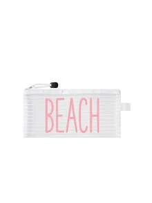 Striped Mesh Beach Bag, Colorful "Beach" Printed Makeup Bag, Beach Theme. Large Capacity Makeup Bag, Nylon Zipper Wash Bag - Lightweight, Can Store Sunscreen, Snacks, Bikinis, Documents, And Beach Essentials. - Multicolor - View 12