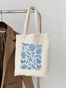 1 pieza Bolsa de tela plegable con estampado de lazo azul y rejilla, de gran capacidad y estilo casual para compras, adecuada para trabajo, viajes, compras, escuela y talla, excelente - Multicolor 7 - Ver 6