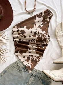 Blusa casual de vacaciones con estampado de vaca al estilo occidental, adecuada para bodas en la playa, fiestas de graduación, brunch, Día de San Patricio, vacaciones de primavera, Pascua, festivales de música, elegante estilo boho tropical - Caqui - Ver 9