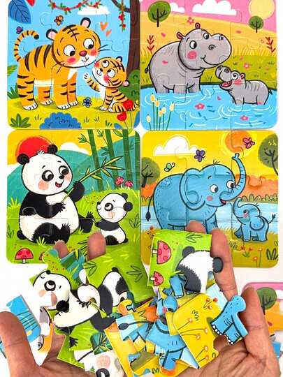 beartale 36pcs Cartoon Animal Puzzle Game, Early Educational Toys For Kids, Travel Toys, School Supplies, Kindergarten Toys, Improve Coordination And Hands-On Ability, Montessori Puzzle Game, Interactive Toys, Puzzle Gift, Teaching Supplies, Early Education Toys, Classroom Toys, Student Stationery, Preschool Learning Activities, Children's Birthday Gifts, Toddler Travel Gifts, Back To School Children's Gifts