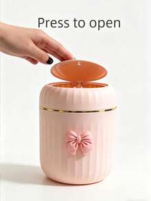 Elegant BOW Decor Portable Trash Can With Lid, Mini Desktop Garbage Bin, Home Covered Waste Basket, No Power Needed, Suitable For Office, Living Room Or Desk, Home Desktop And Drawer Organization - Multicolor - View 2