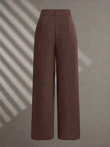 Pantalones de traje de mujer de cintura alta vintage, corte holgado, efecto drapeado, adecuados para otoño, apropiados para uso en la oficina en primavera - Marrón 3 - Ver 2