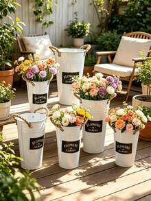 1/3/5 Stücke klassischer Metalleimer mit Griff, minimalistischer Stil, vielseitig, Umarmungseimer, geeignet für Partygeschenke, Blumen, Garten, getrocknete Blumen, Vase für frische Blumen, Blumeneimer für Heimdekoration, Blumen nicht enthalten - Weiß mit Griff - Übersicht 1