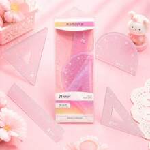 Kit Régua Escolar 4 Peças Jelly Color Transparente Kawaii Matemática Geometria - Conjuntos - Visão 2