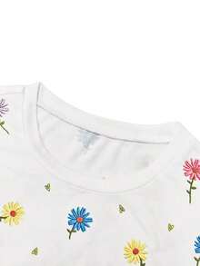 Camiseta de manga corta con estampado floral, camiseta de verano, blusa refrescante para damas, camiseta estética - Multicolor 7 - Ver 4