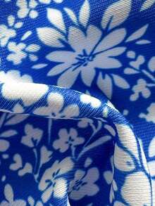 Conjunto de traje de baño de verano para mujer, elegante, romántico, casual, dulce, lindo y sexy.Conjunto básico y versátil de top de bikini halter con estampado floral azul y blanco, Bottom triangular y shorts, apto para playa, resort, spa, lun - Azul y blanco - Ver 6