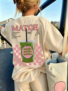 This Apricot Casual Round Neck Children's T-Shirt Features A Creative "Beverage Theme" Printed Design - Apricot - View 1