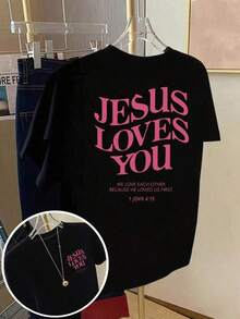 Multicolor Heavyweight T-Shirt, 100% Pure Cotton, With Modern Print, Unisex, New Spring/Summer/Autumn Style, Breathable And Comfortable, Simple And Versatile. - Hitam - View 8