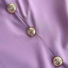 Vestido elegante de color liso con cuello redondo, manga corta, dobladillo irregular, manga abullonada, dobladillo de pañuelo, cintura ceñida, con acento de hebilla de metal, adecuado para vacaciones, informal, viajes diarios, diseño de moda, talla pequeña a grande, vestido largo largo Vestido lavanda para mujer Vestido elegante morado Mujer - Púrpura - Ver 9