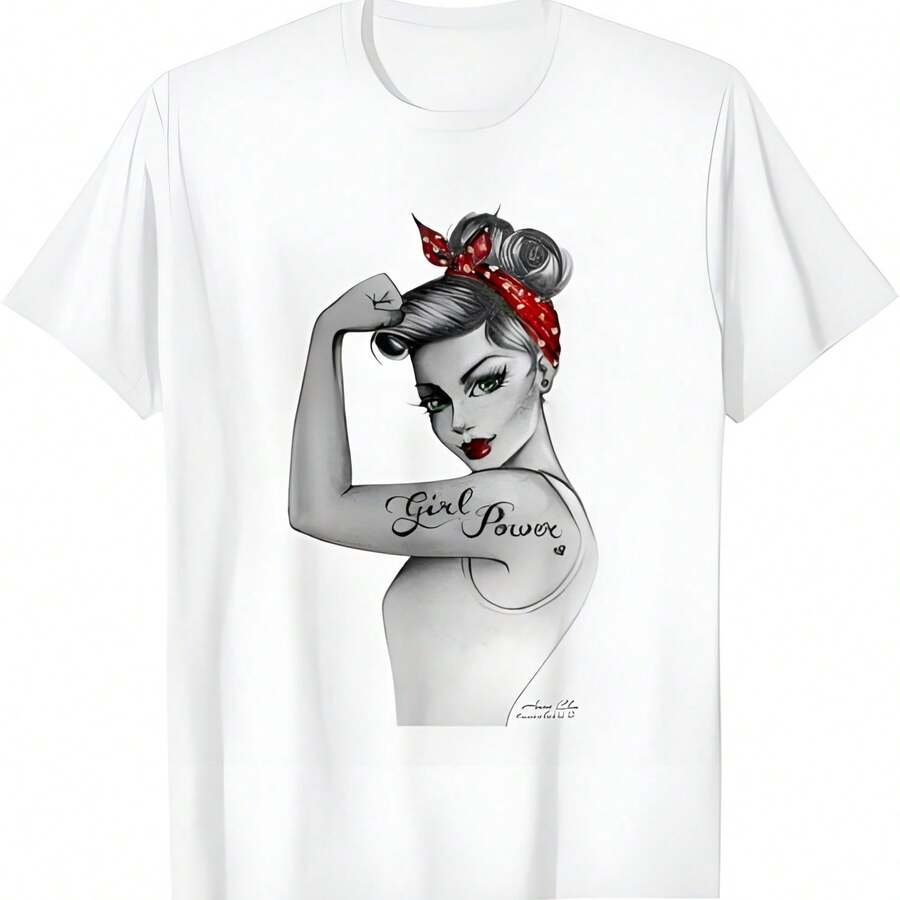 Girl Power Feministas Art Retro Rosie Riveter Estilo por AnneCha Camiseta - Blanco - Ver 1