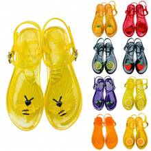A Pair Of Round Toe New Jelly Sandals For Women, Non Slip Soft Bottom PVC Beach Sandals, Lemon Fruit - 西瓜 - 查看 3