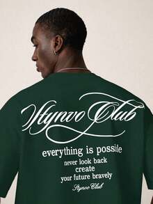 Camiseta casual de manga corta con cuello redondo y estampado de eslogan para hombres - Verde - Ver 6